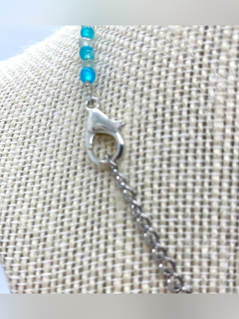 Blue Beaded Necklace Silver Pearl Charm Boho Y2K Fairy Festival Coastal Beach - Picture 7 of 12